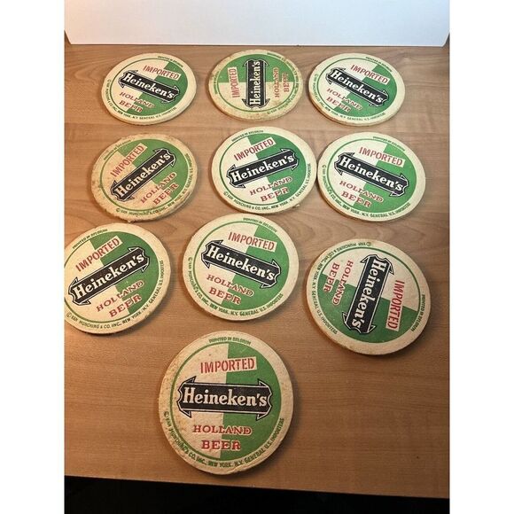 Vintage HEINEKEN Green Biere Bier Beer Coasters Bar Pub Tavern Holland (10) - Picture 5 of 6